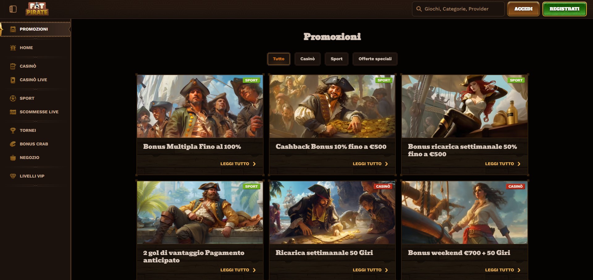 Tutti i bonus del casinò Fatpirate