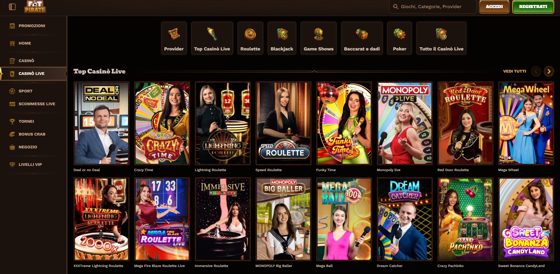 Giochi da casinò live di Fatpirate