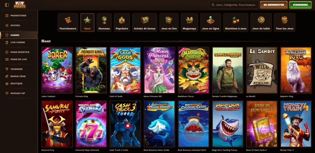 Jeux en ligne sur FatPirate Casino