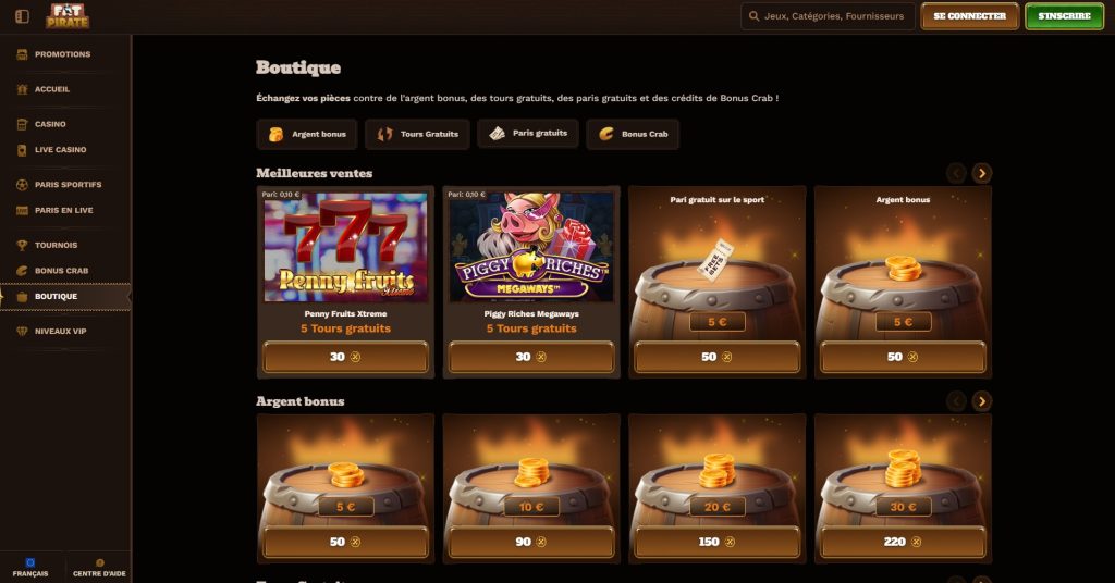 Retirer de l'argent du casino FatPirate